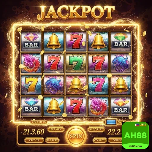 Excited player spinning slot machine on mobile device